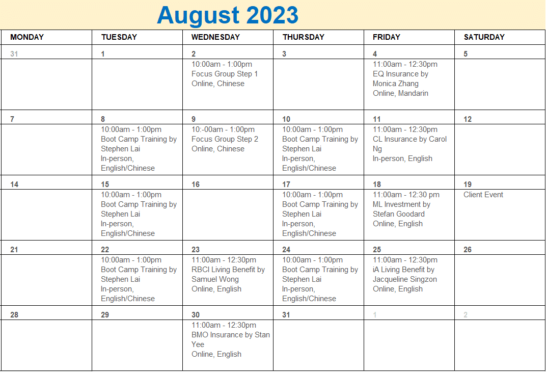 A calendar with a number of days and dates

Description automatically generated