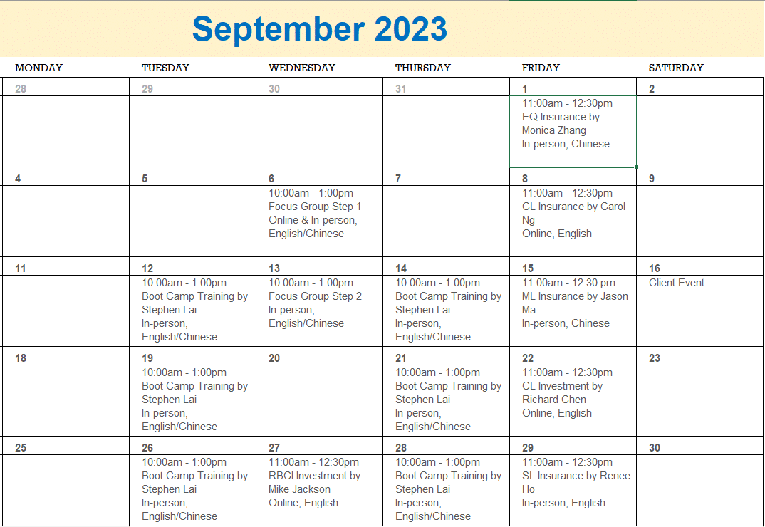 A calendar with numbers and letters

Description automatically generated