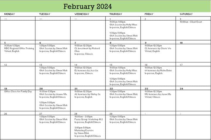 A calendar with writing on it
Description automatically generated