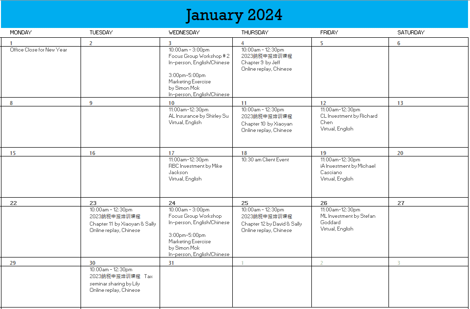 A calendar with writing on it
Description automatically generated